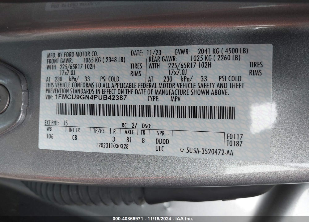 2023 FORD ESCAPE VIN: 1FMCU9GN4PUB42387