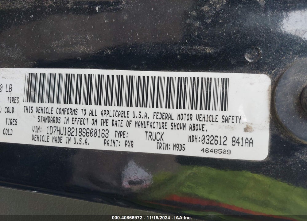 2008 DODGE RAM 1500 SLT VIN: 1D7HU18218S600163