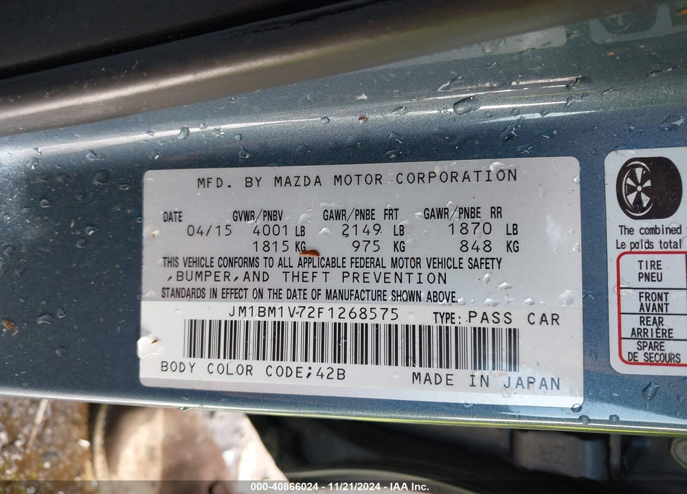 2015 MAZDA 3 I TOURING VIN: JM1BM1V72F1268575