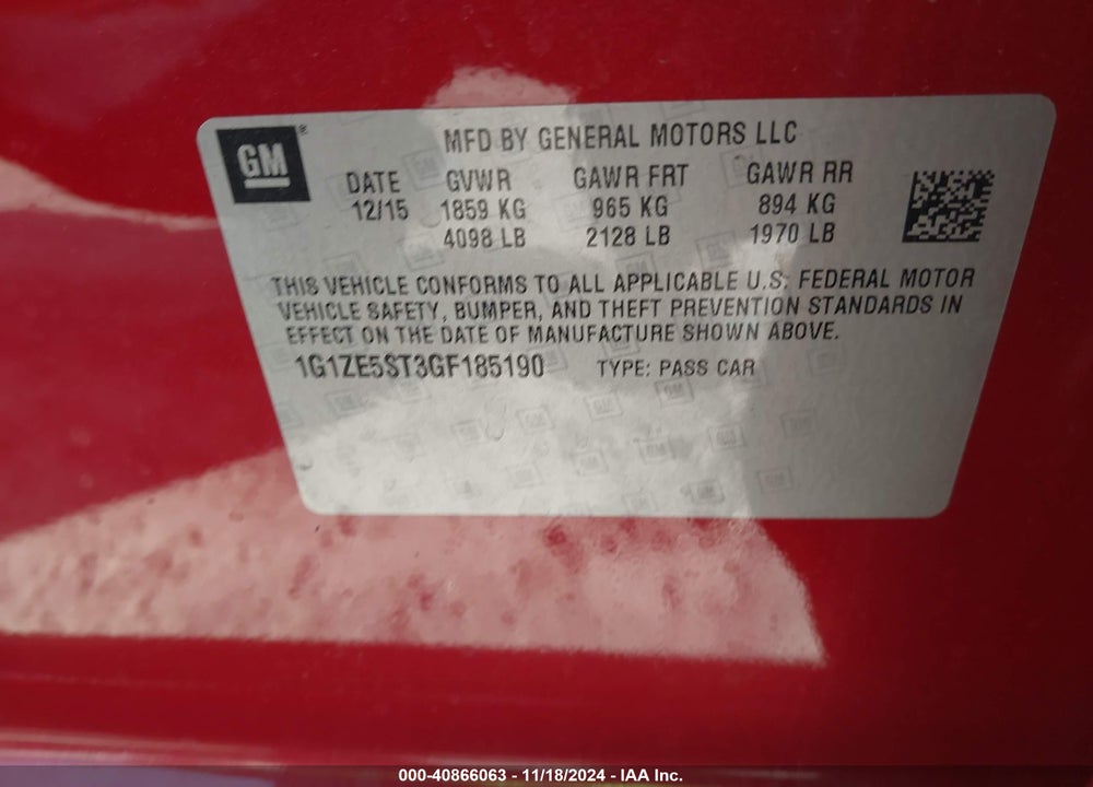 2016 CHEVROLET MALIBU 1LT VIN: 1G1ZE5ST3GF185190