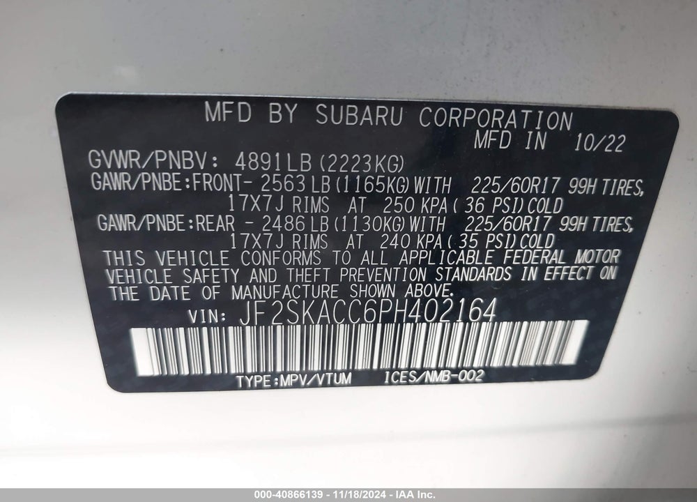 2023 SUBARU FORESTER VIN: JF2SKACC6PH402164