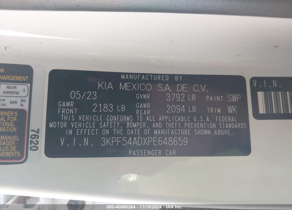 2023 KIA FORTE GT LINE VIN: 3KPF54ADXPE648659