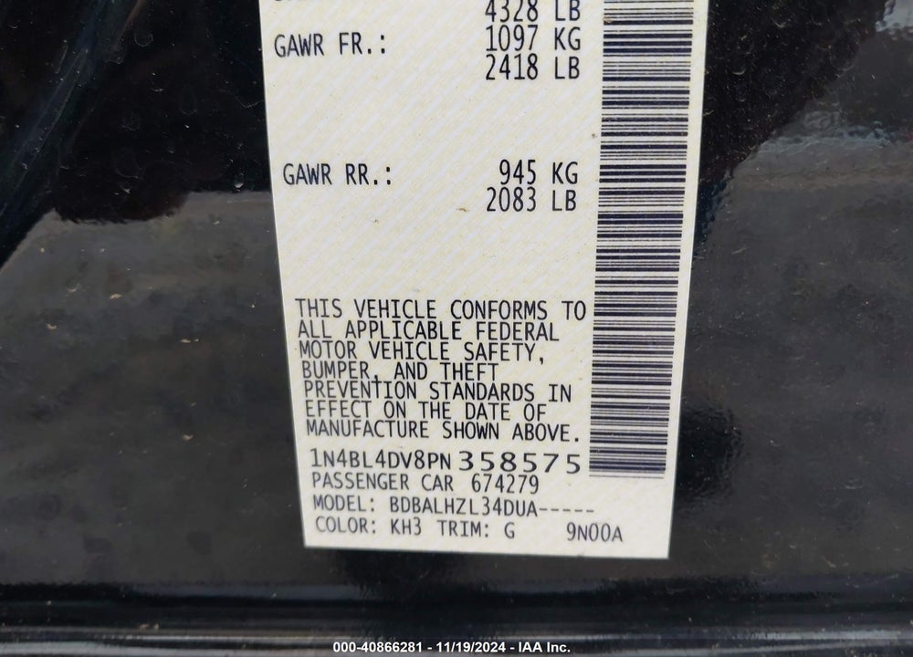 2023 NISSAN ALTIMA SV FWD VIN: 1N4BL4DV8PN358575