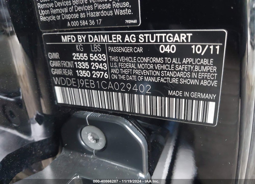 2012 MERCEDES-BENZ CL 550 4MATIC VIN: WDDEJ9EB1CA029402