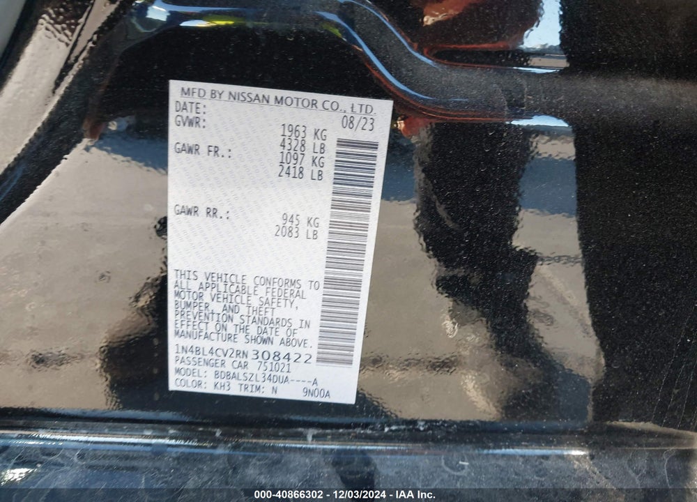 2024 NISSAN ALTIMA VIN: 1N4BL4CV2RN308422