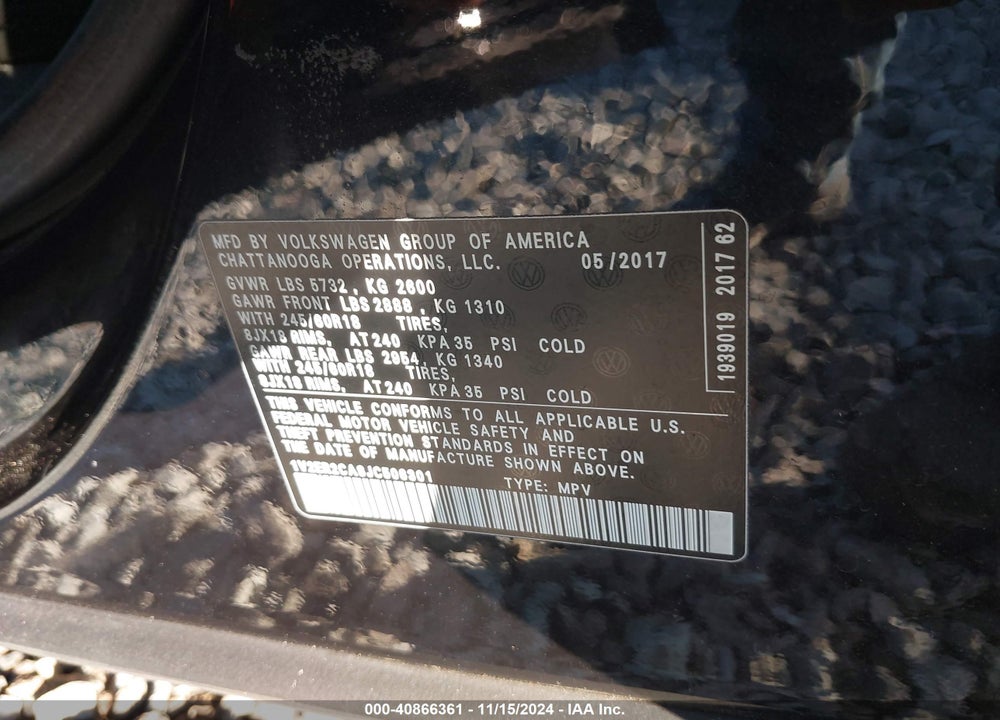 2018 VOLKSWAGEN ATLAS 3.6L V6 SEL VIN: 1V2ER2CA8JC506301