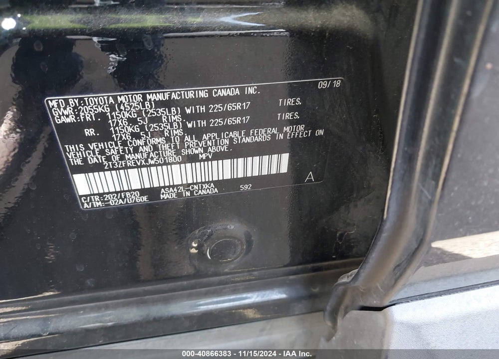2018 TOYOTA RAV4 LE VIN: 2T3ZFREVXJW501800