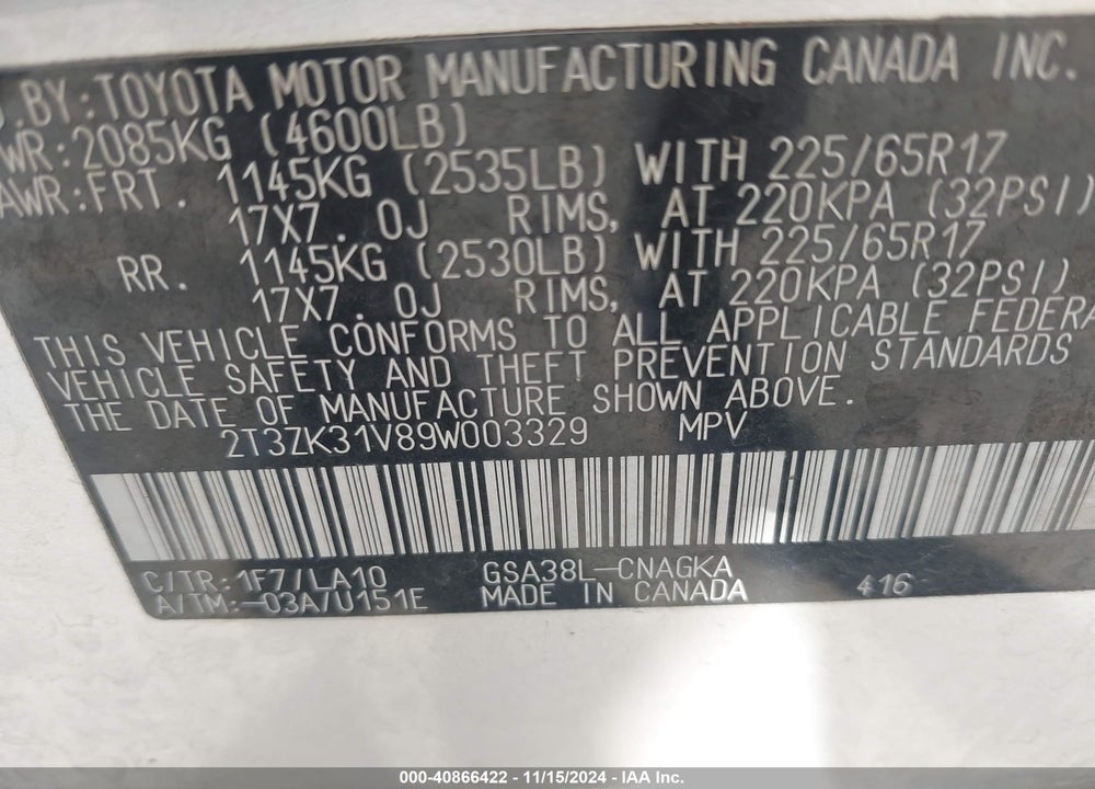 2009 TOYOTA RAV4 LIMITED VIN: 2T3ZK31V89W003329