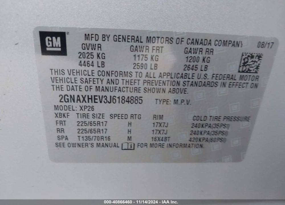 2018 CHEVROLET EQUINOX LS VIN: 2GNAXHEV3J6184885