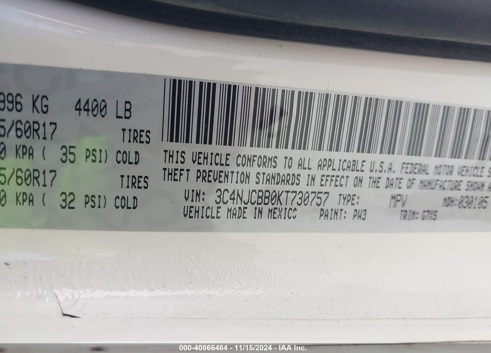 2019 JEEP COMPASS SUN AND WHEEL FWD VIN: 3C4NJCBB0KT730757