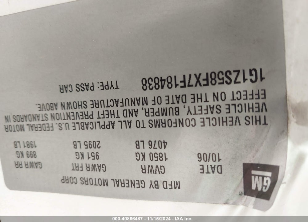 2007 CHEVROLET MALIBU LS VIN: 1G1ZS58FX7F184838