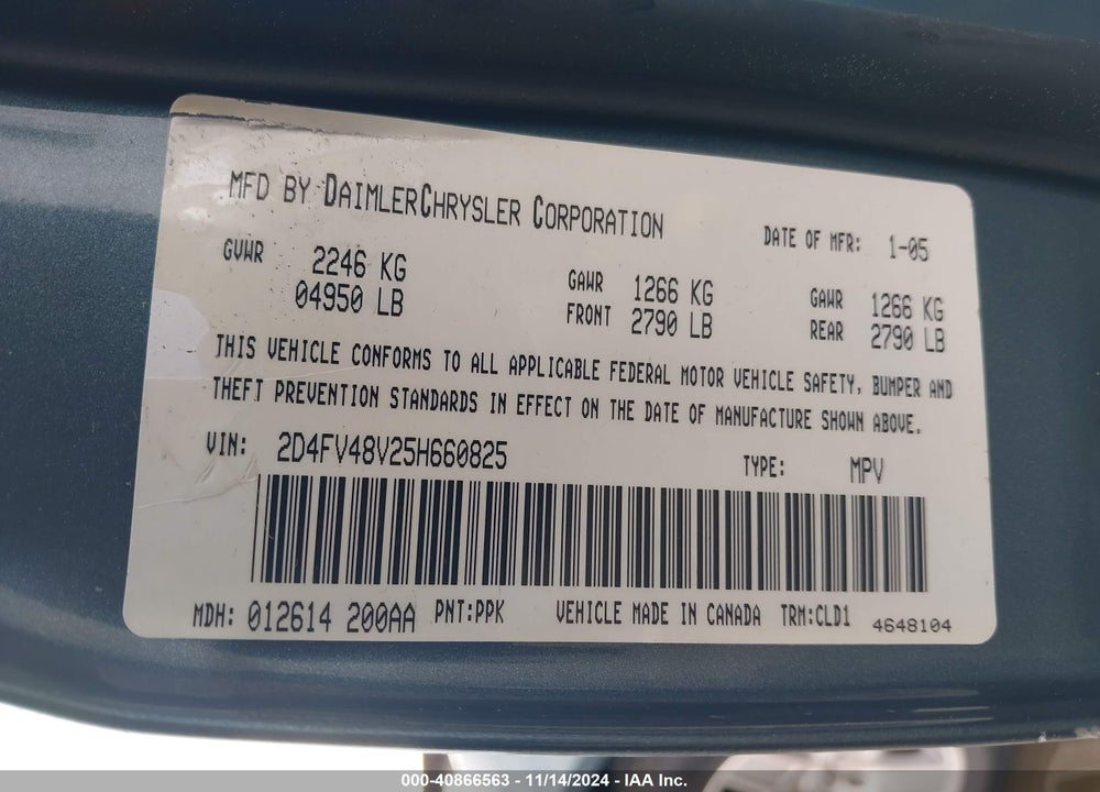 2005 DODGE MAGNUM SE VIN: 2D4FV48V25H660825