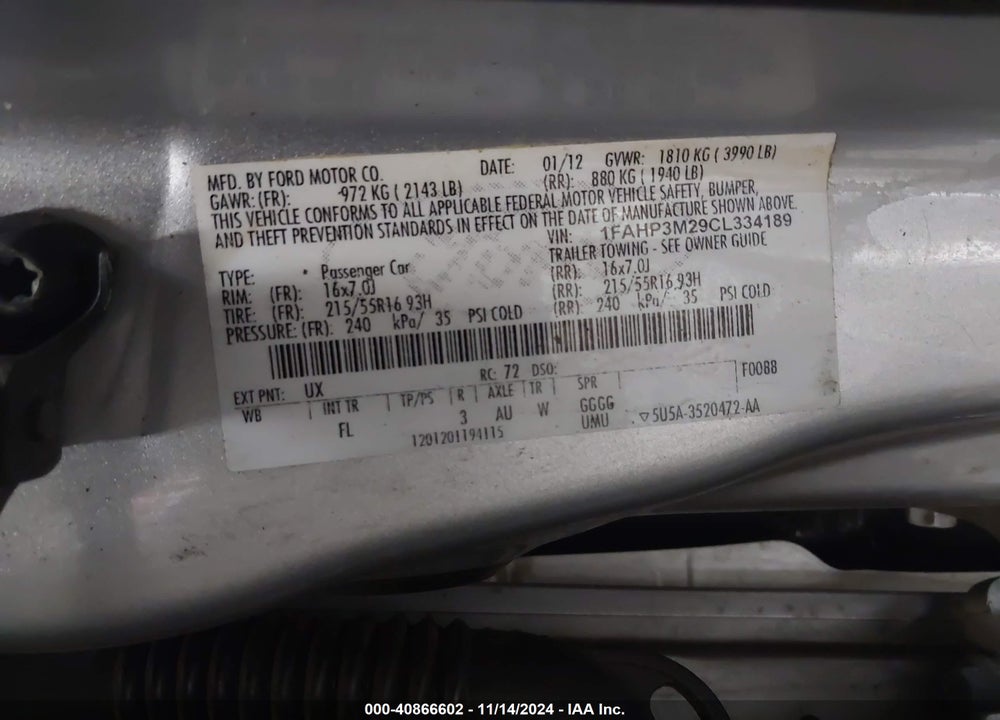 2012 FORD FOCUS SEL VIN: 1FAHP3M29CL334189