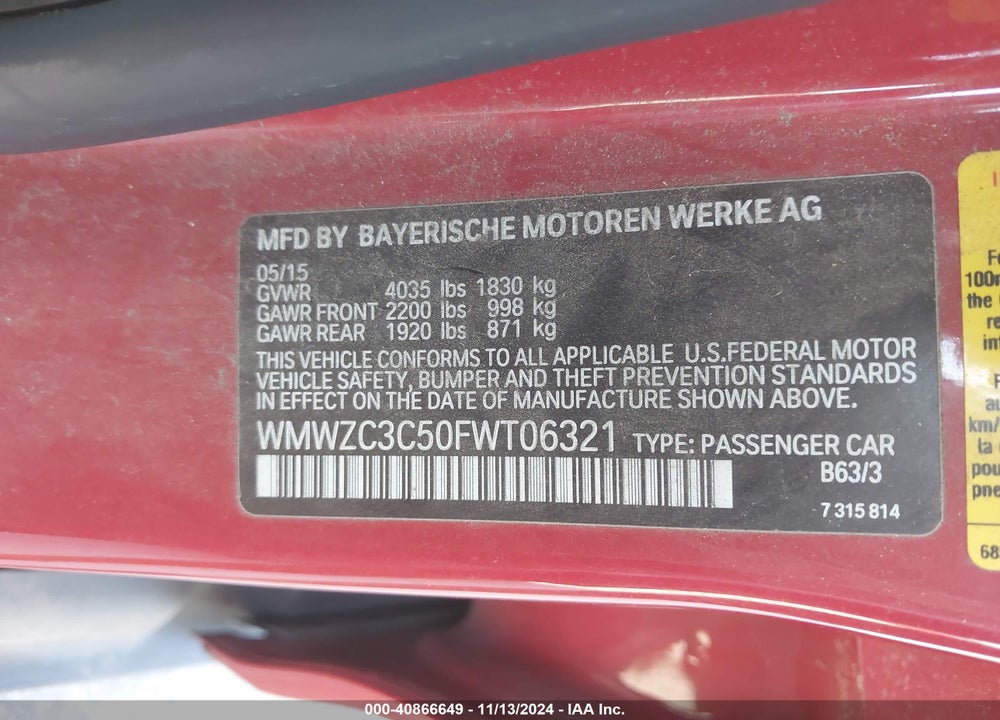 2015 MINI COUNTRYMAN COOPER S VIN: WMWZC3C50FWT06321