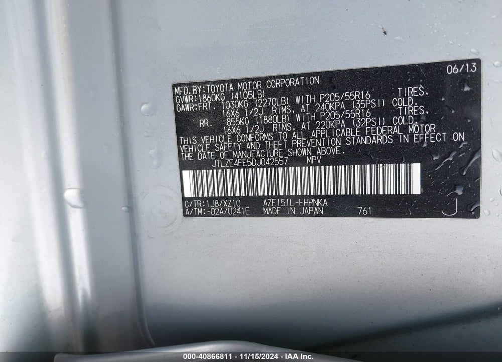 2013 SCION XB 10 SERIES VIN: JTLZE4FE5DJ042557