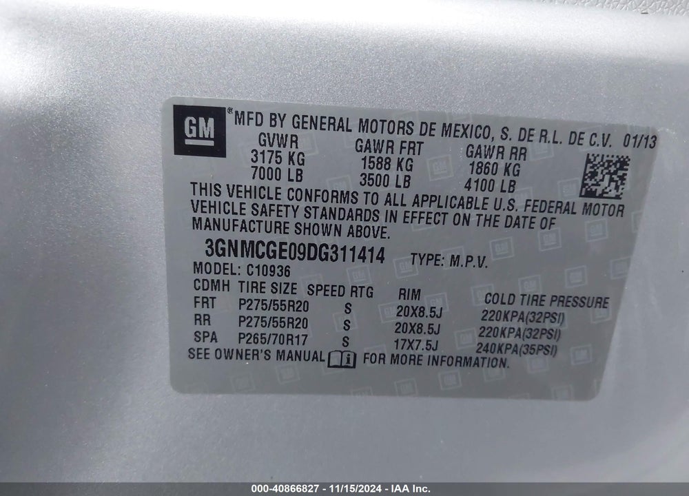 2013 CHEVROLET AVALANCHE LTZ VIN: 3GNMCGE09DG311414