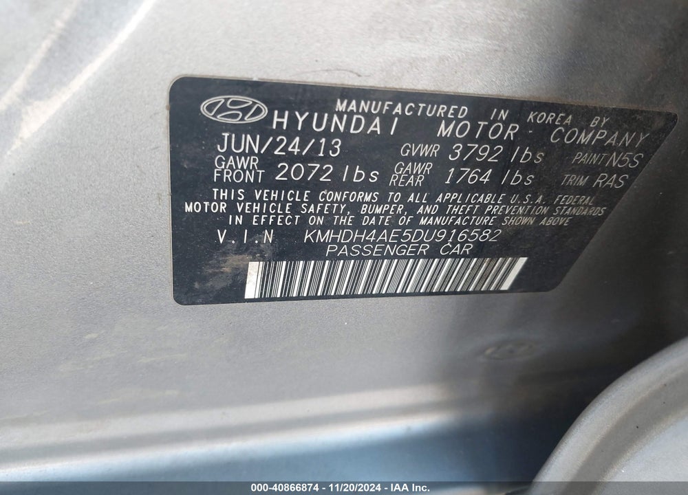 2013 HYUNDAI ELANTRA GLS VIN: KMHDH4AE5DU916582