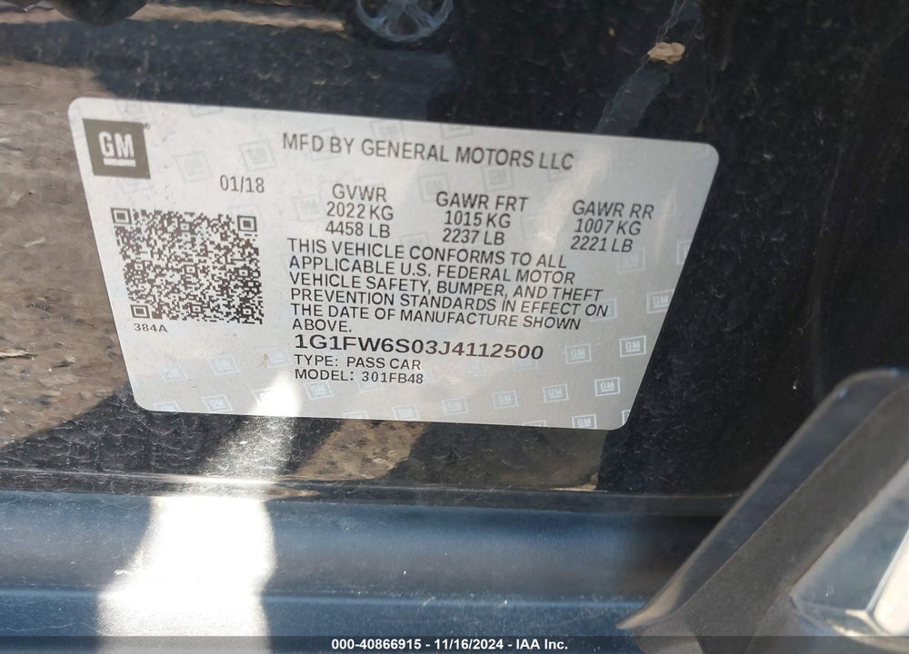 2018 CHEVROLET BOLT EV LT VIN: 1G1FW6S03J4112500