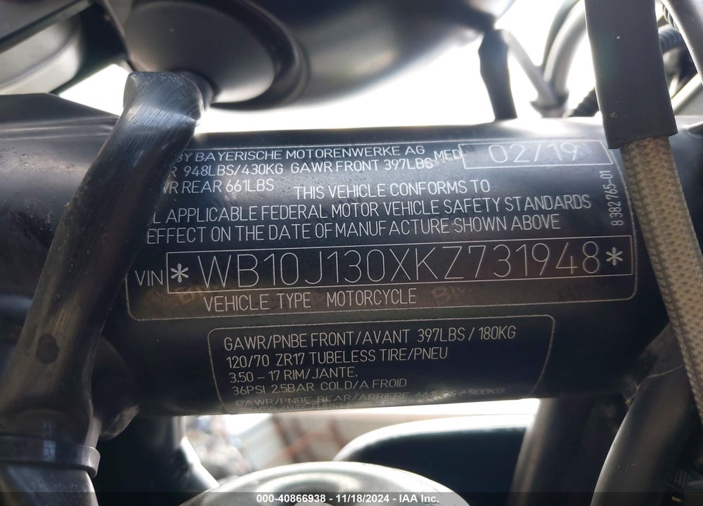 2019 BMW R NINE T PURE VIN: WB10J130XKZ731948