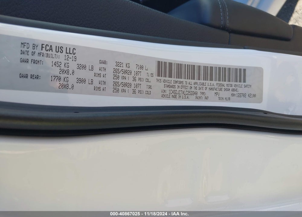 2020 DODGE DURANGO R/T AWD VIN: 1C4SDJCTXLC253340