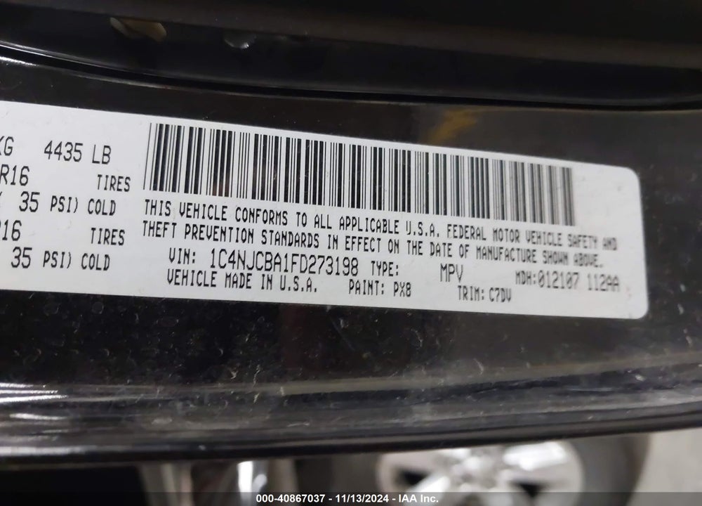 2015 JEEP COMPASS SPORT VIN: 1C4NJCBA1FD273198