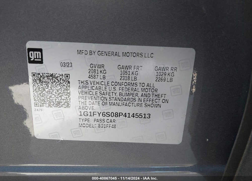 2023 CHEVROLET BOLT EUV FWD LT VIN: 1G1FY6S08P4145513