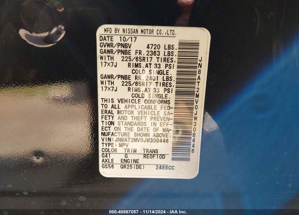 2018 NISSAN ROGUE SV VIN: JN8AT2MV0JW308446