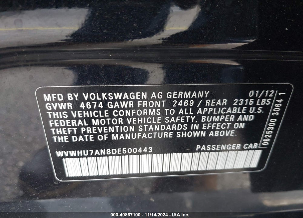 2013 VOLKSWAGEN CC 3.6L VR6 LUX VIN: WVWHU7AN8DE500443