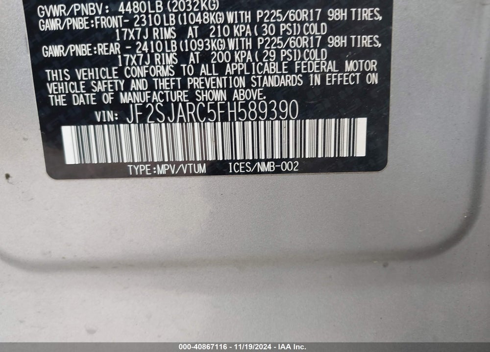 2015 SUBARU FORESTER 2.5I LIMITED VIN: JF2SJARC5FH589390