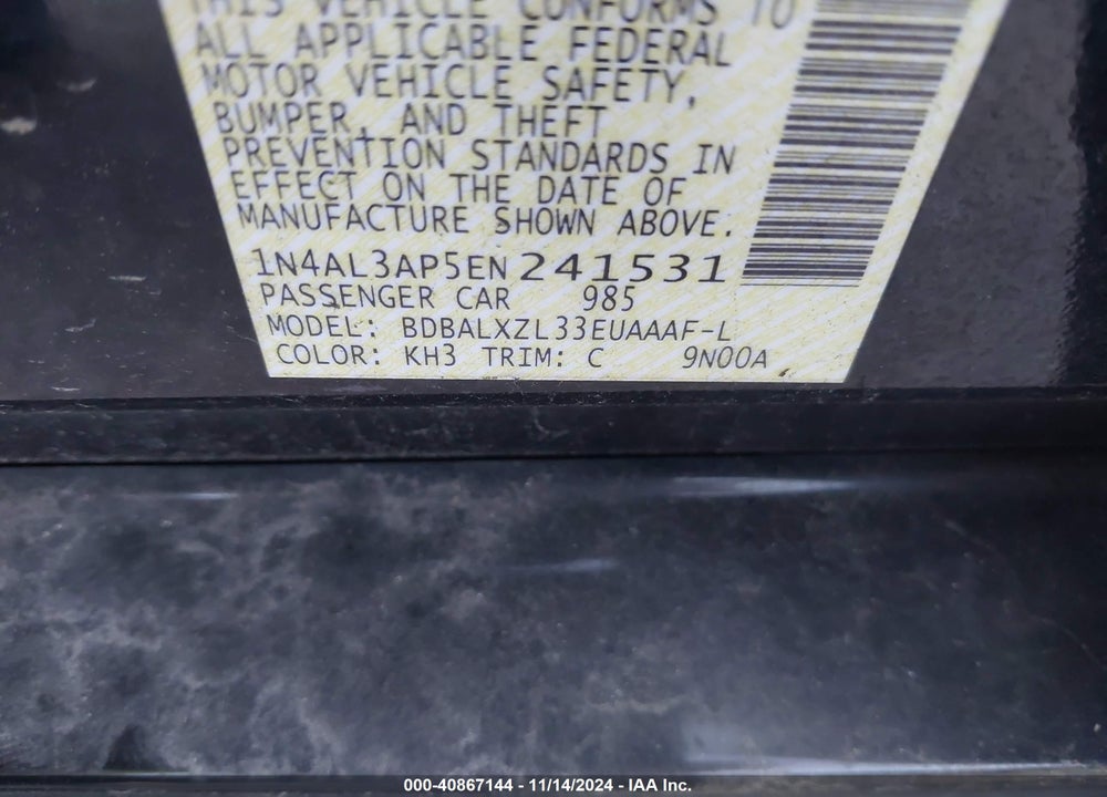 2014 NISSAN ALTIMA 2.5 SL VIN: 1N4AL3AP5EN241531