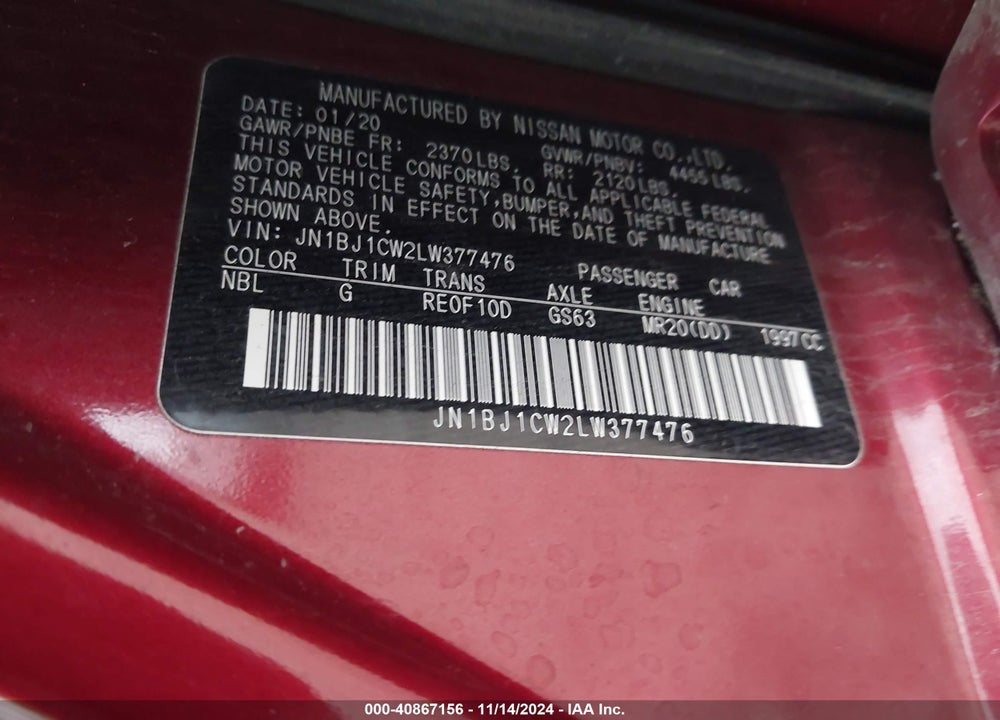 2020 NISSAN ROGUE SPORT SV AWD XTRONIC CVT VIN: JN1BJ1CW2LW377476
