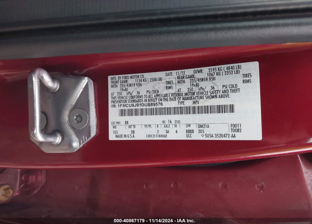 2013 FORD ESCAPE TITANIUM VIN: 1FMCU9J91DUB89576