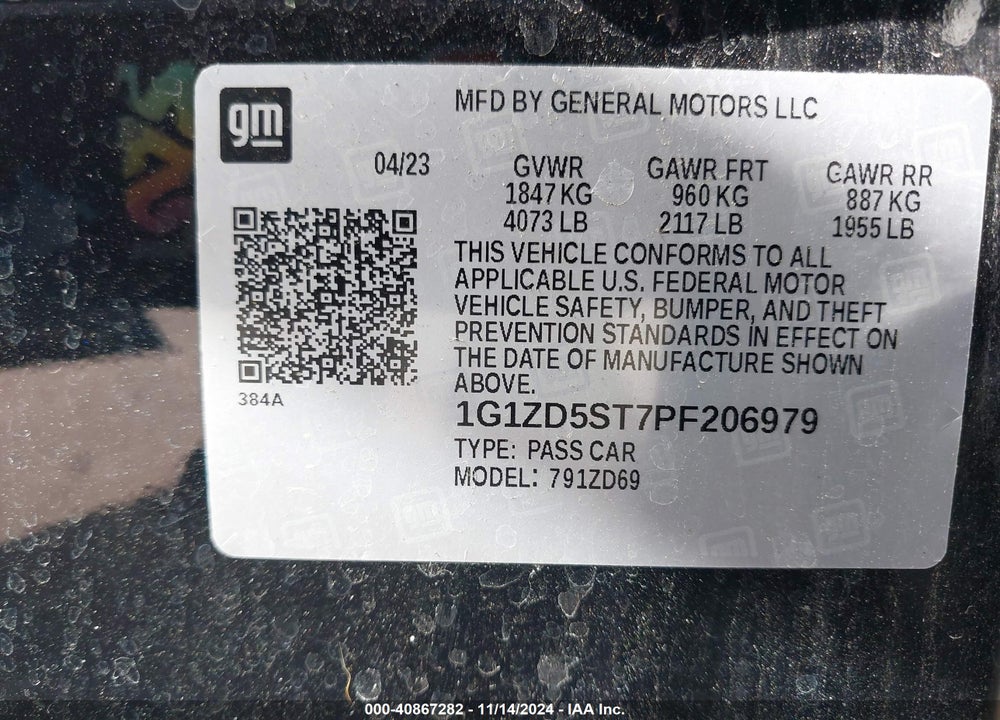 2023 CHEVROLET MALIBU FWD 1LT VIN: 1G1ZD5ST7PF206979