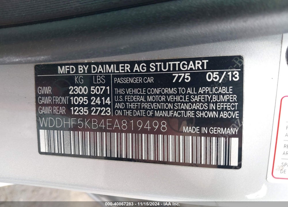 2014 MERCEDES-BENZ E 350 VIN: WDDHF5KB4EA819498