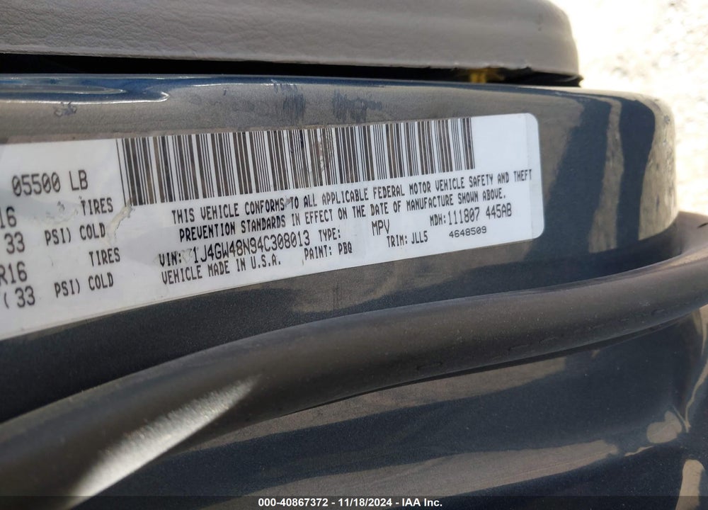 2004 JEEP GRAND CHEROKEE LAREDO VIN: 1J4GW48N94C308013