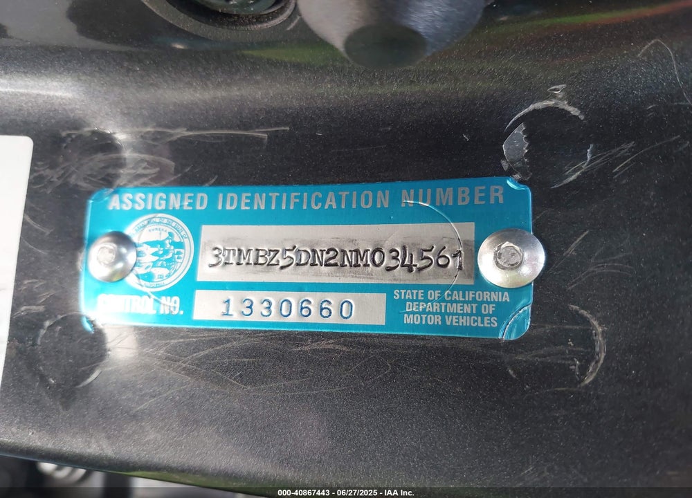 2022 TOYOTA TACOMA 2WD VIN: 3TMBZ5DN2NM034561