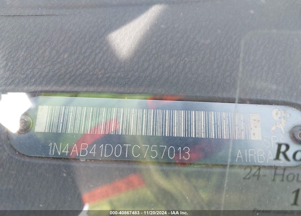 1996 NISSAN SENTRA E/XE/GXE/GLE VIN: 1N4AB41D0TC757013