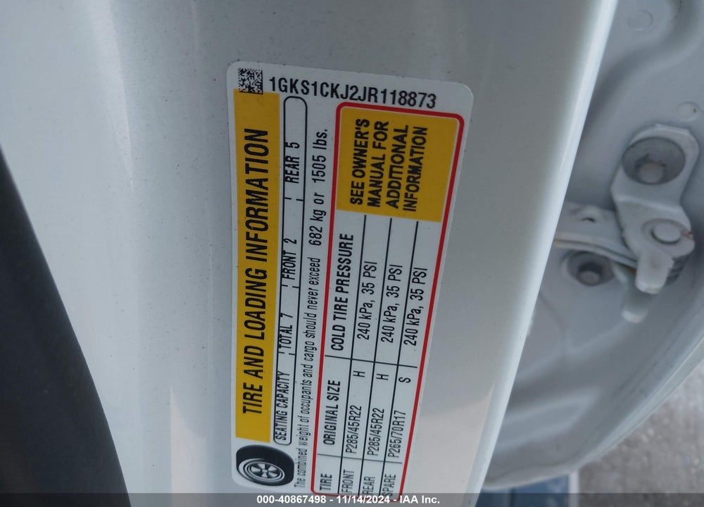 2018 GMC YUKON VIN: 1GKS1CKJ2JR118873