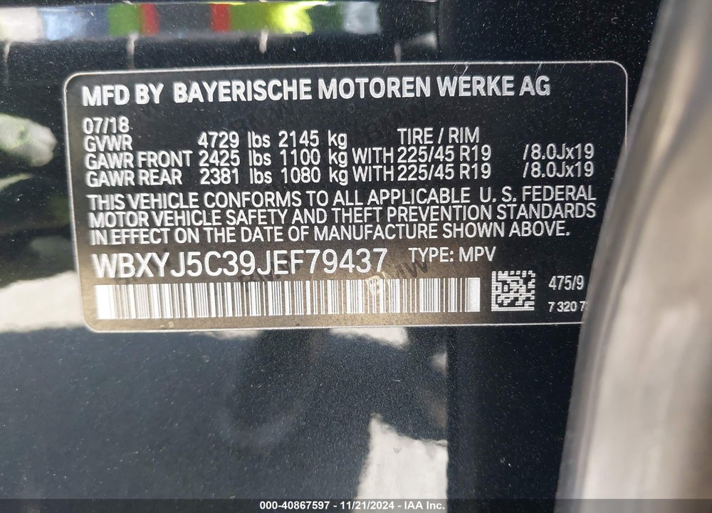 2018 BMW X2 XDRIVE28I VIN: WBXYJ5C39JEF79437