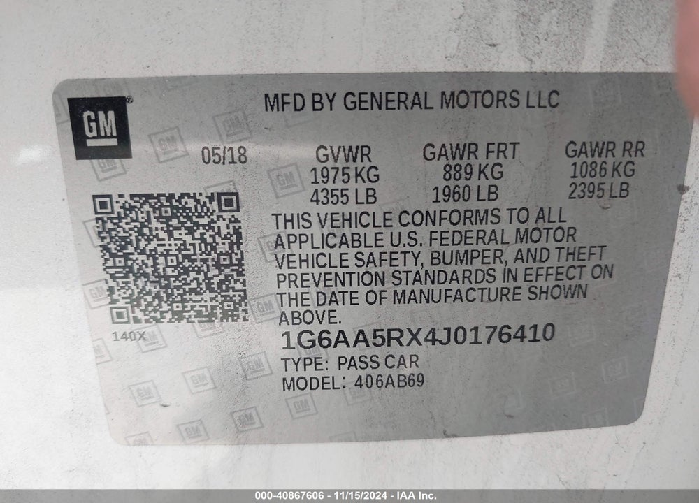 2018 CADILLAC ATS STANDARD VIN: 1G6AA5RX4J0176410