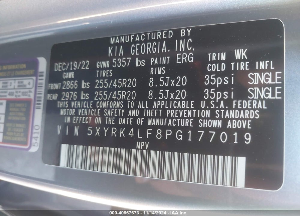 2023 KIA SORENTO SX VIN: 5XYRK4LF8PG177019