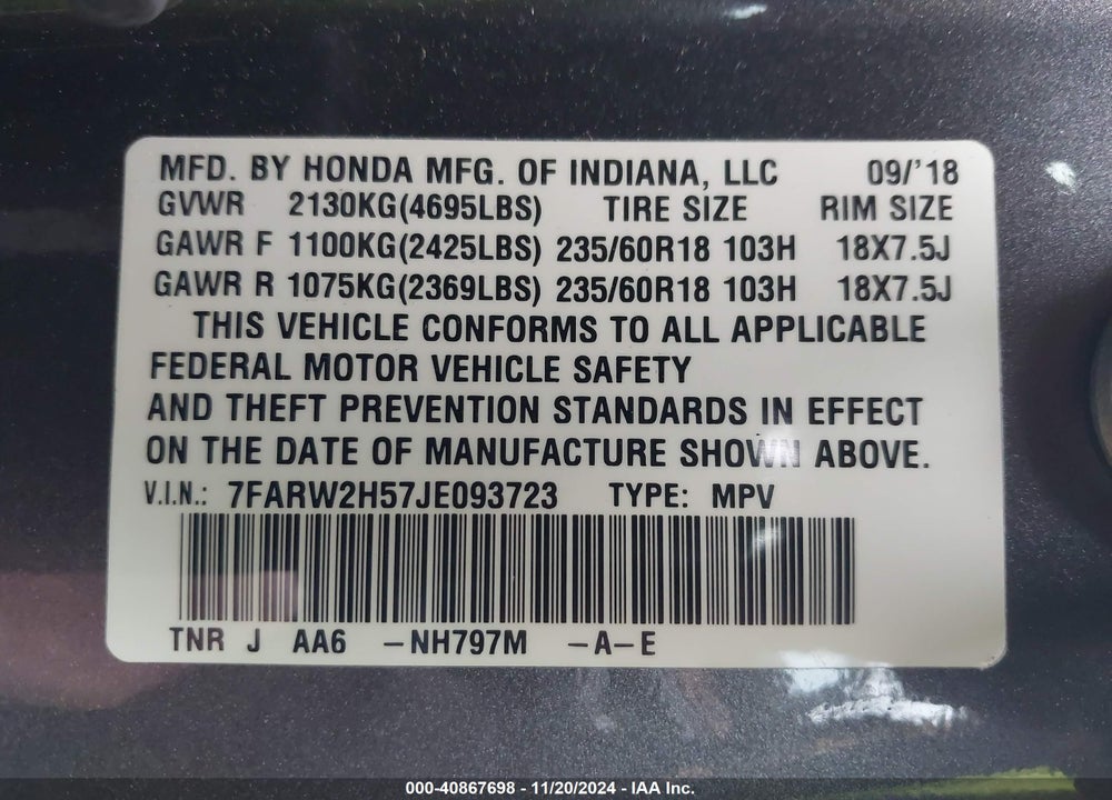 2018 HONDA CR-V EX VIN: 7FARW2H57JE093723