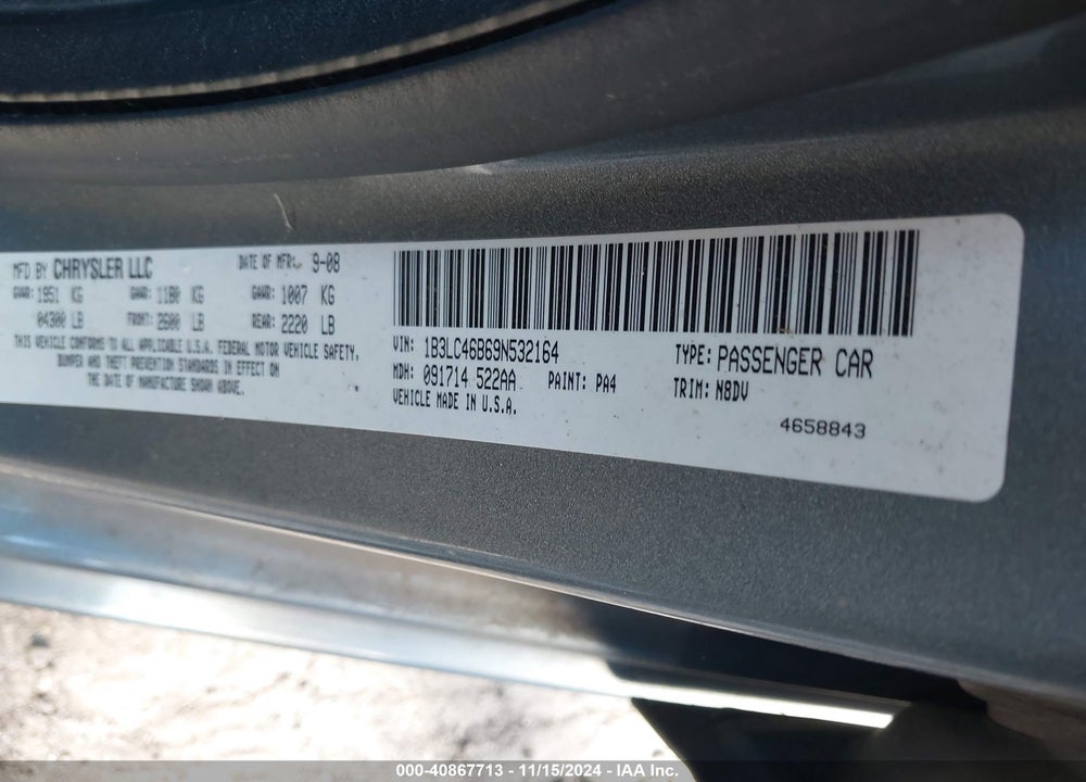 2009 DODGE AVENGER SE/SXT VIN: 1B3LC46B69N532164
