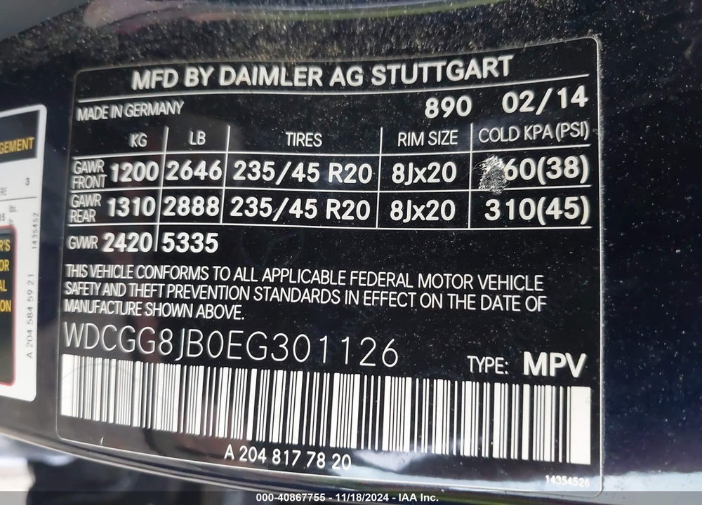 2014 MERCEDES-BENZ GLK 350 4MATIC VIN: WDCGG8JB0EG301126