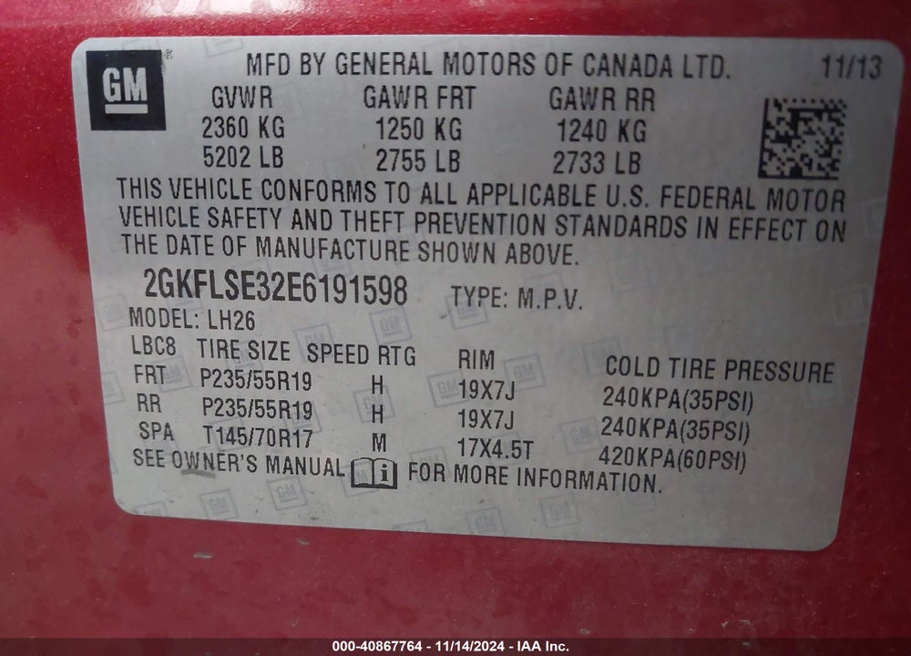 2014 GMC TERRAIN SLT-1 VIN: 2GKFLSE32E6191598