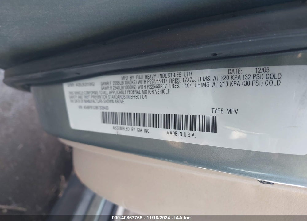 2006 SUBARU OUTBACK 2.5I VIN: 4S4BP61C867333493