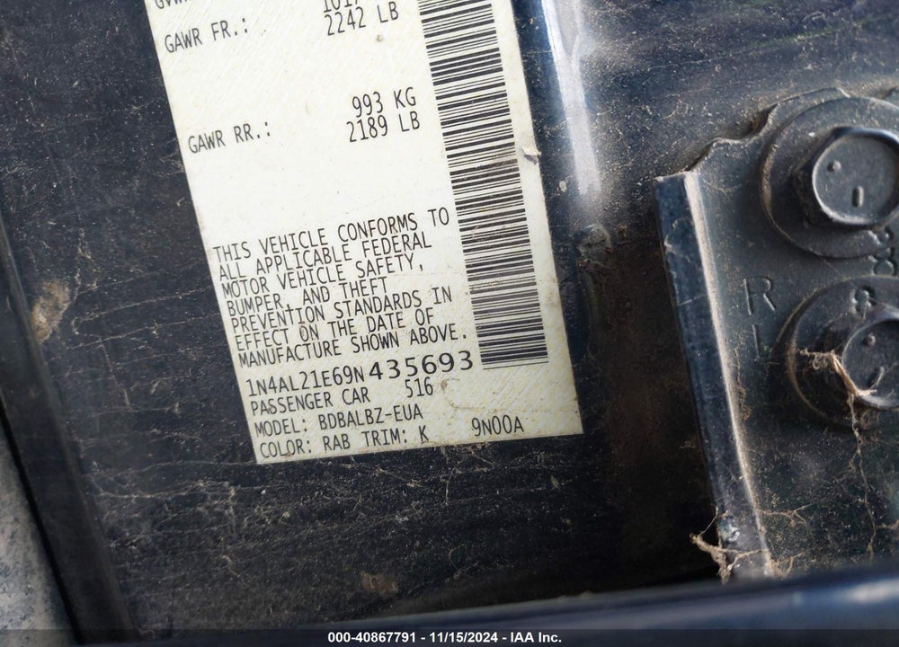 2009 NISSAN ALTIMA 2.5 S VIN: 1N4AL21E69N435693