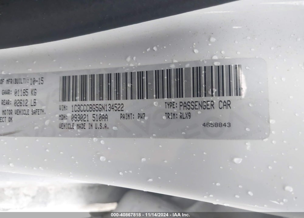 2016 CHRYSLER 200 S VIN: 1C3CCCBG5GN134522