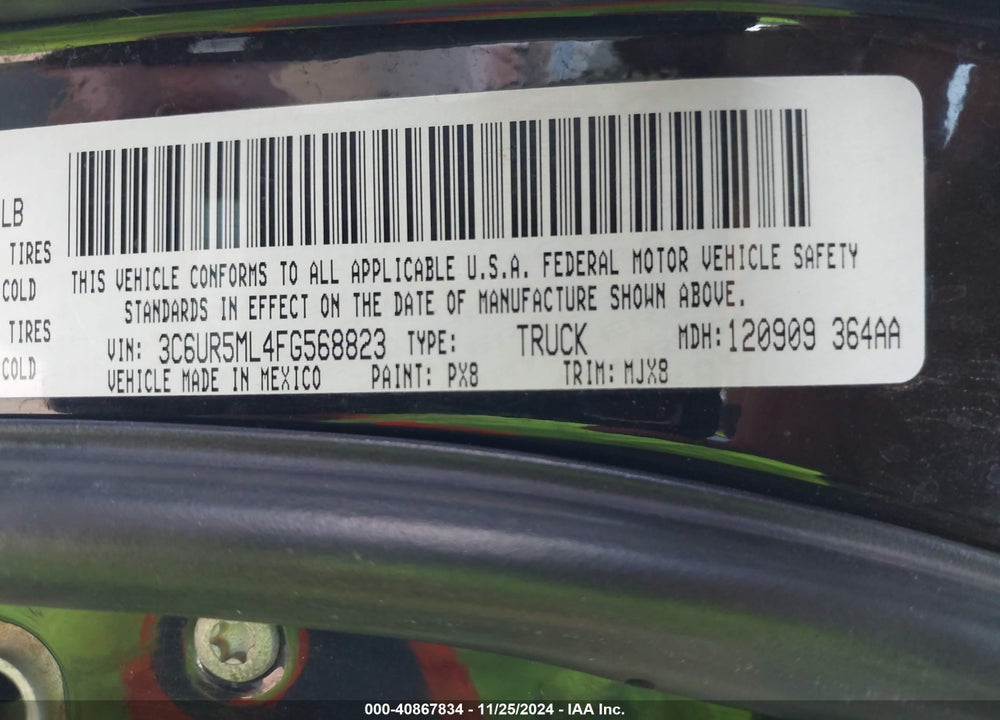 2015 RAM 2500 LONE STAR VIN: 3C6UR5ML4FG568823