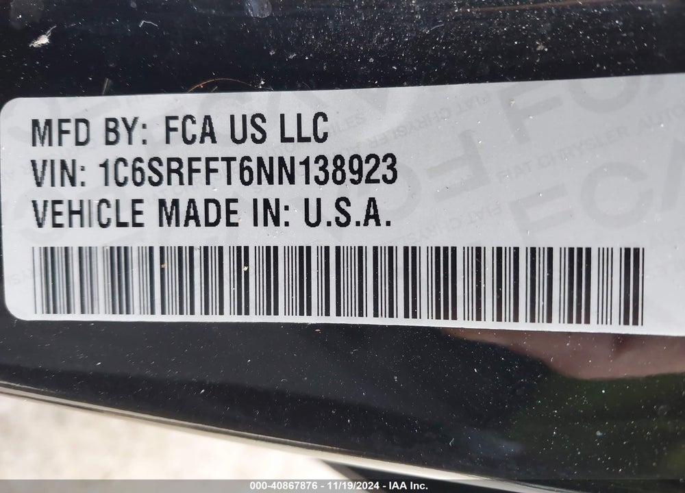 2022 RAM 1500 VIN: 1C6SRFFT6NN138923